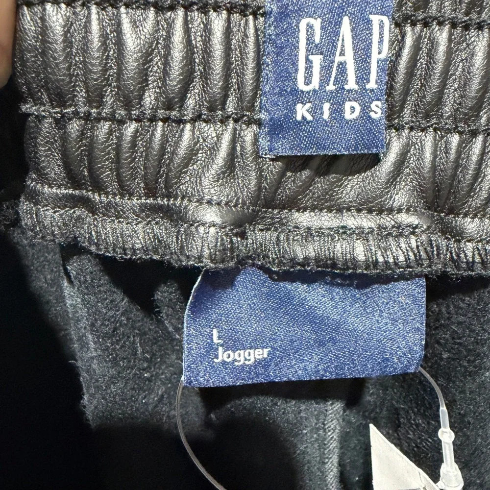 Gap Jogger Kids Size 10 Black Faux Leather Cargo Pants Streetwear NWT